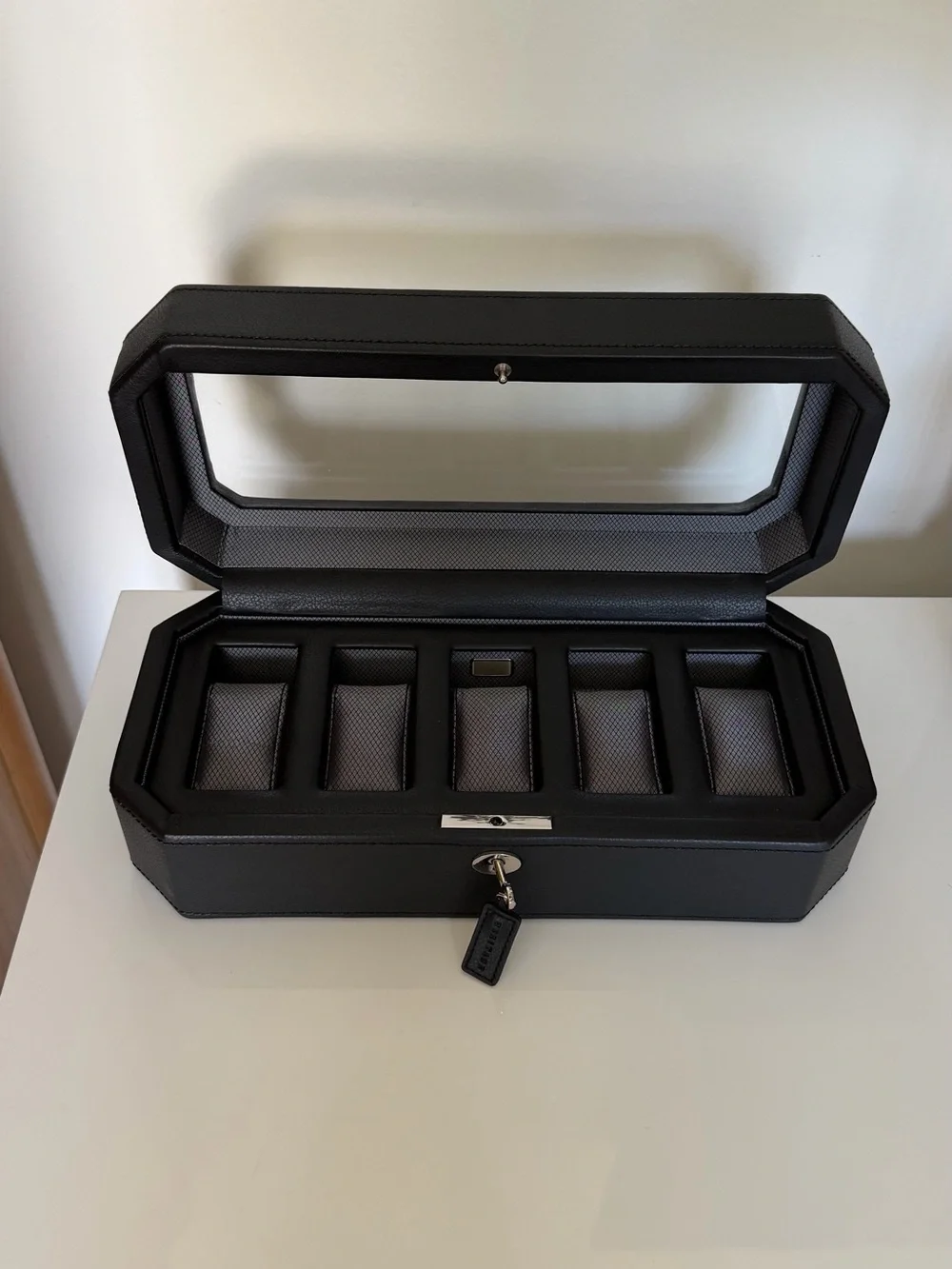 Heritage Wolf Black Windsor Vegan Leather 5 Piece Watch Display Box
